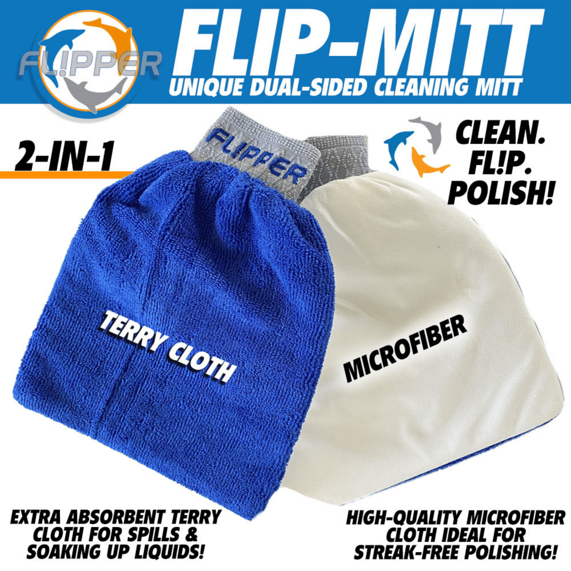 Flipper Aquarium Products Flipper 2-in-1 Microfiber Aquarium Cleaning Mitt 2 Pack Flipper Accessories