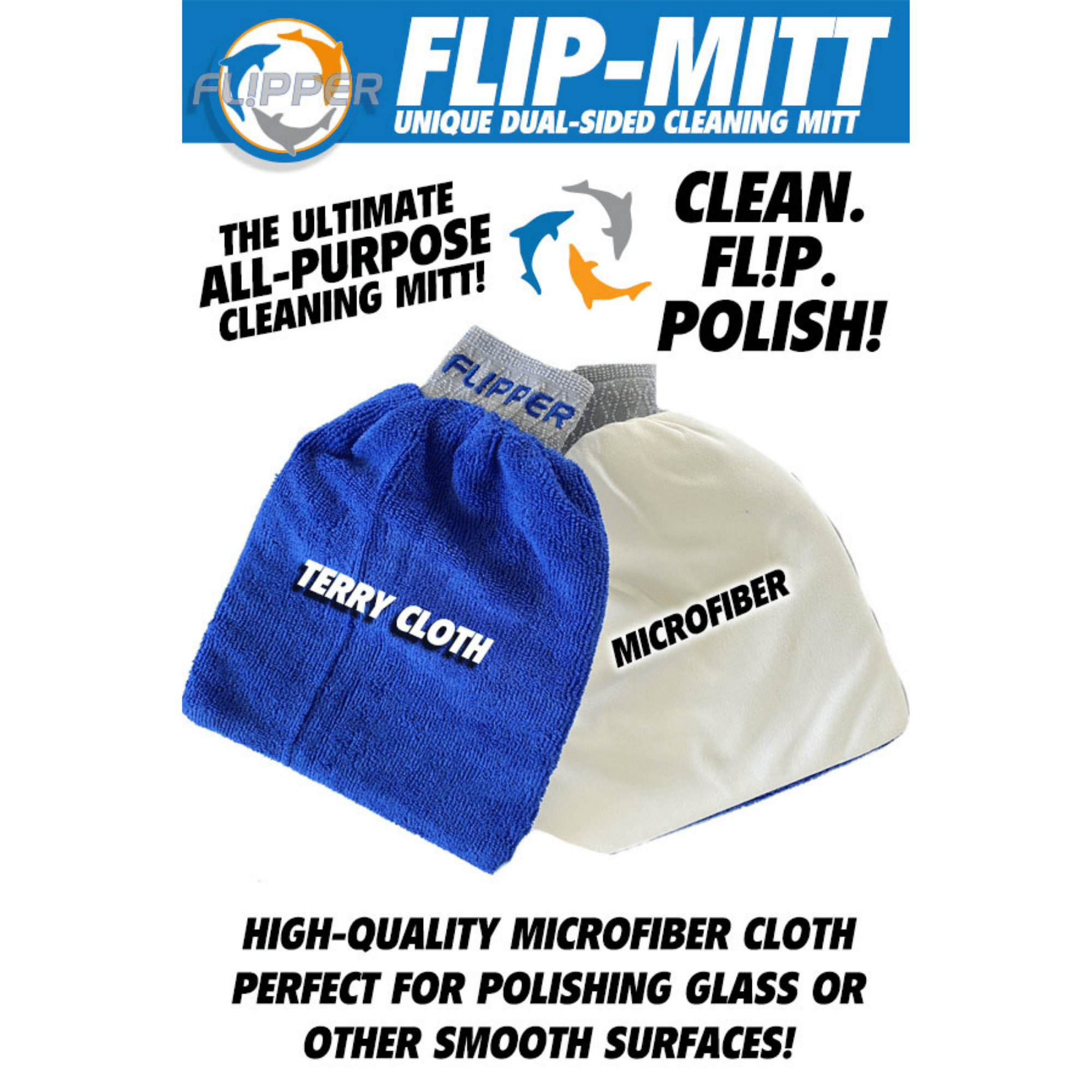 Flipper Aquarium Products Flipper 2-in-1 Microfiber Aquarium Cleaning Mitt 2 Pack Flipper Accessories