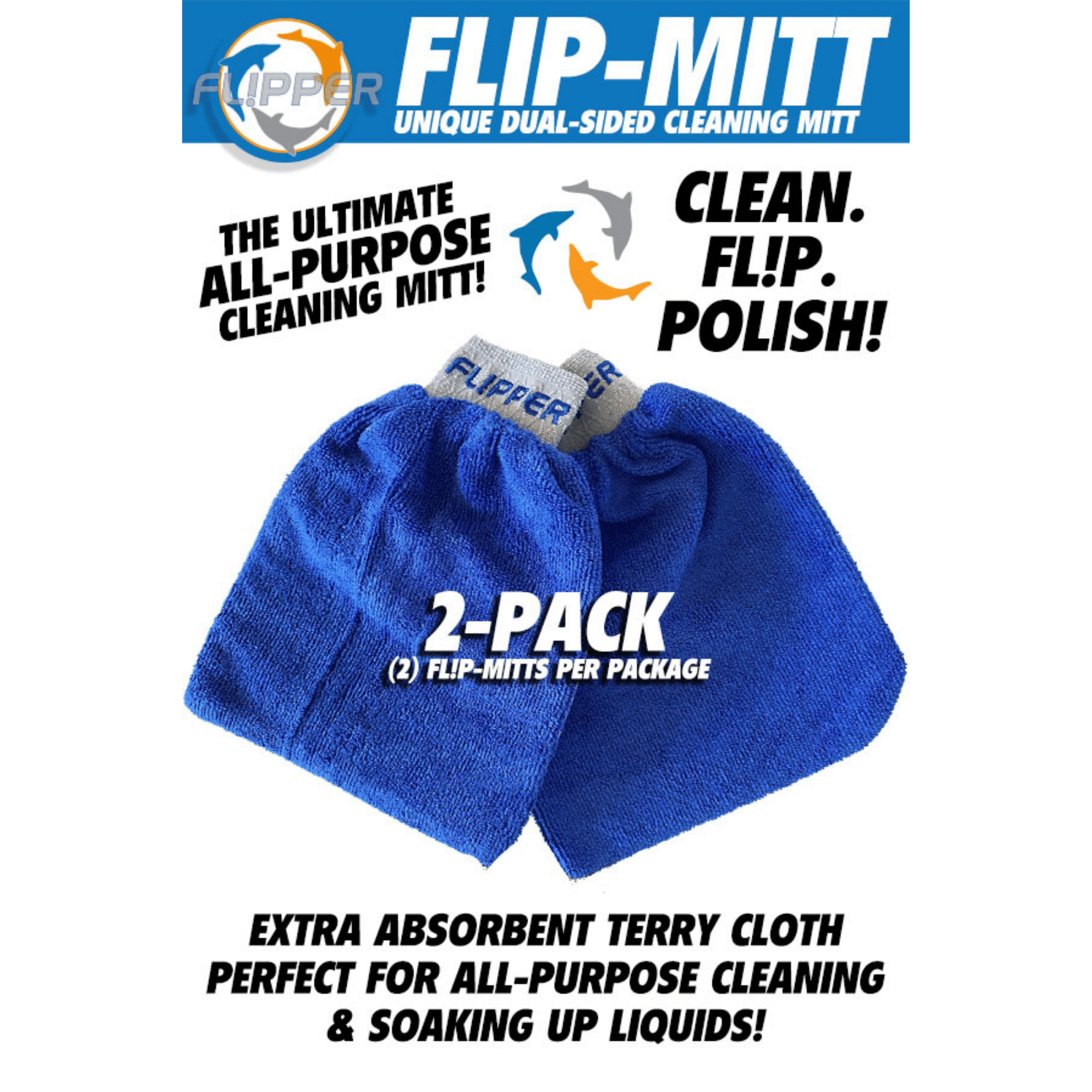 Flipper Aquarium Products Flipper 2-in-1 Microfiber Aquarium Cleaning Mitt 2 Pack Flipper Accessories