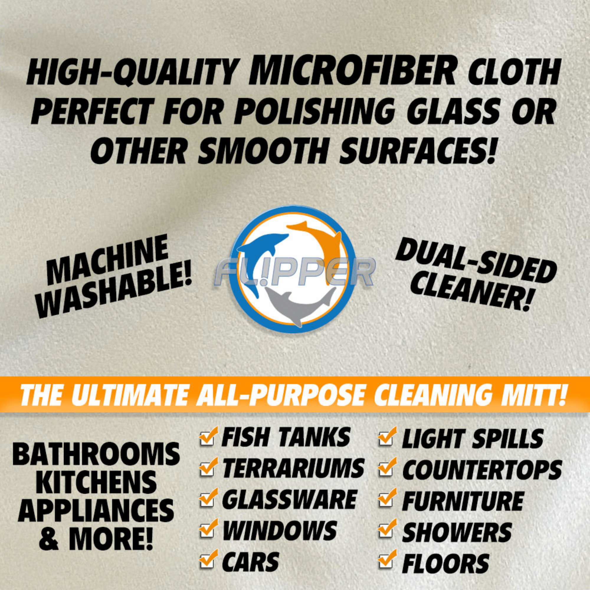 Flipper Aquarium Products Flipper 2-in-1 Microfiber Aquarium Cleaning Mitt 2 Pack Flipper Accessories