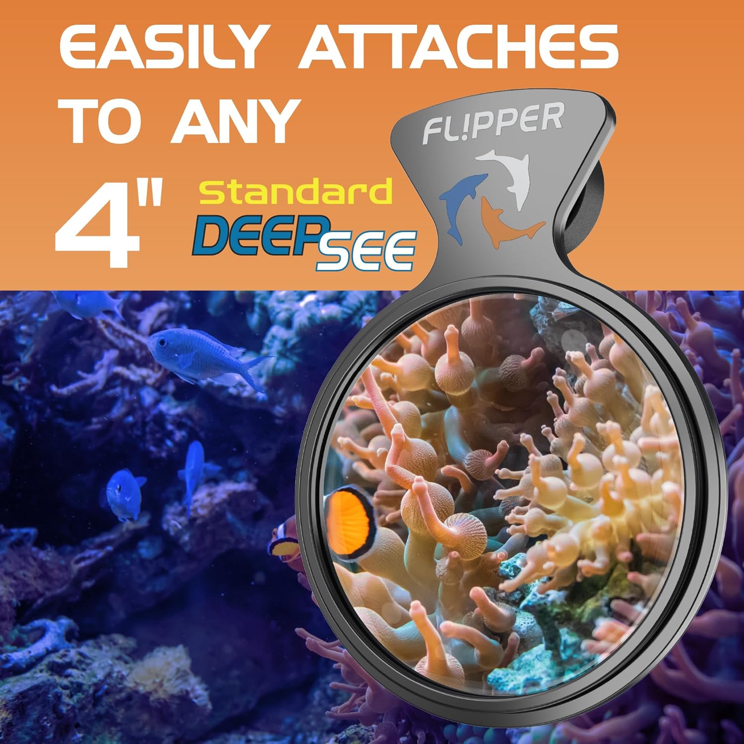 Flipper Aquarium Products DeepSee Viewer Black 4" - Orange Filter Aquarium Viewer