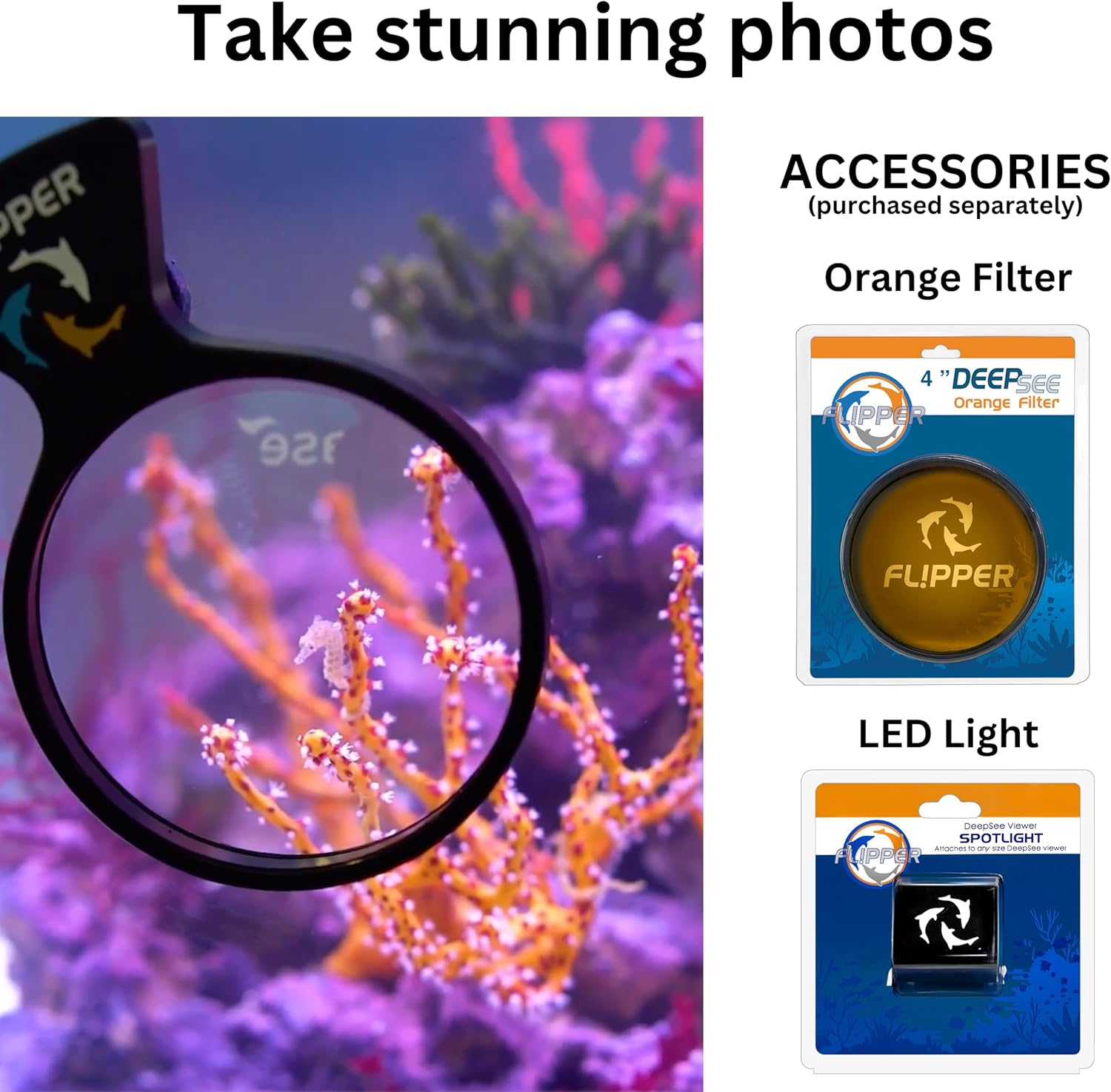Flipper Aquarium Products DeepSee Viewer Black Max 5" - Orange Filter Aquarium Viewer