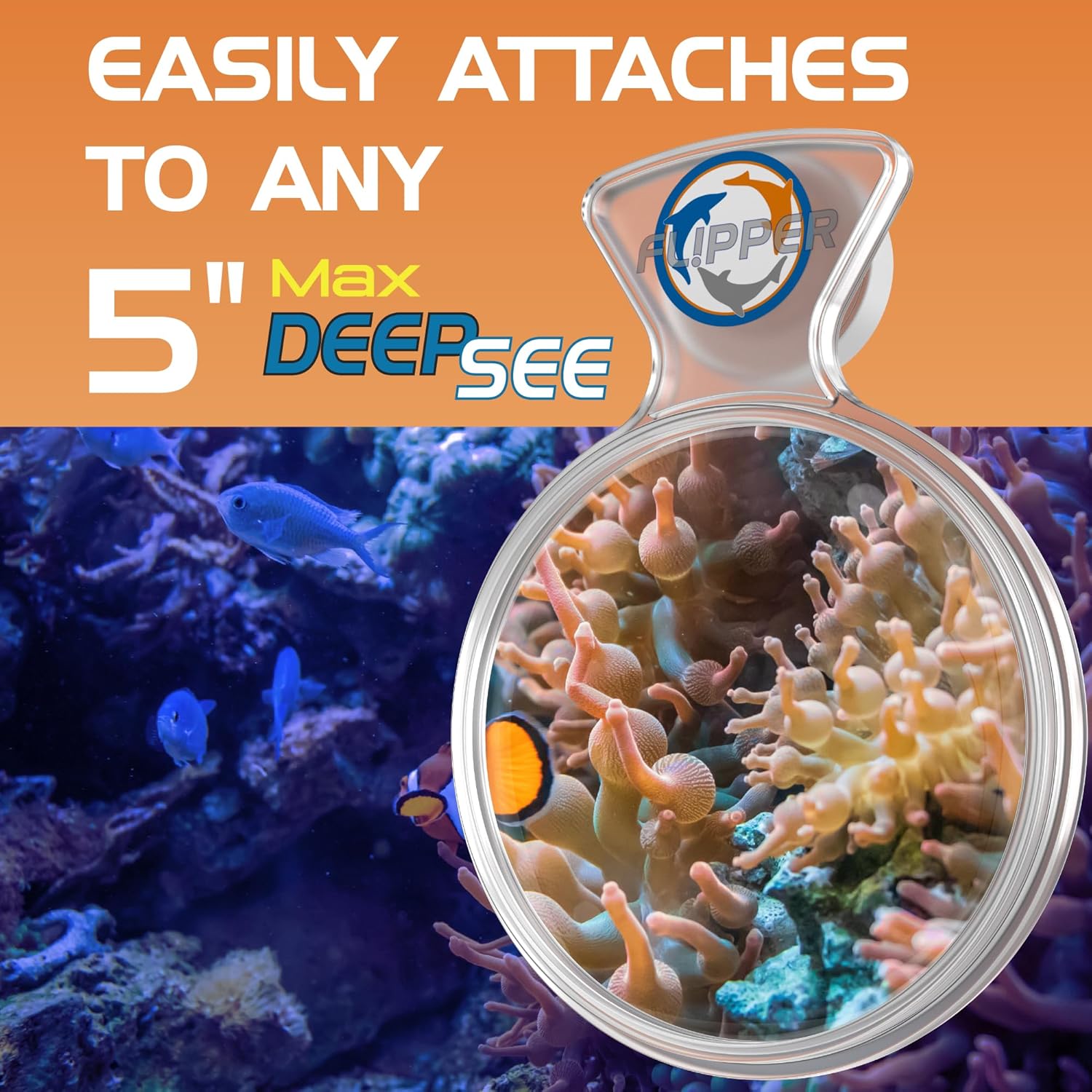 Flipper Aquarium Products DeepSee Viewer Clear Max 5" - Orange Filter