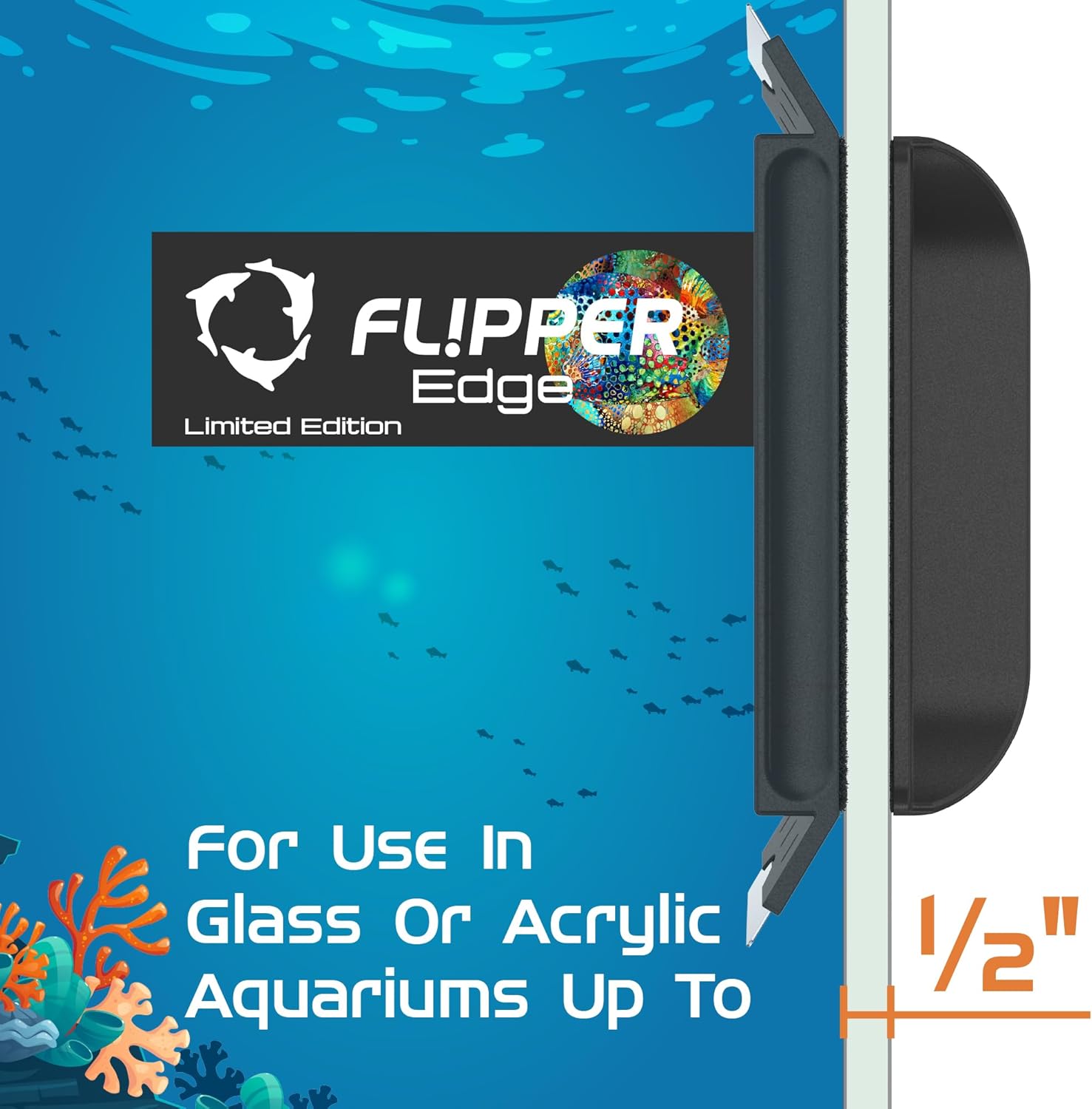 Flipper Aquarium Products Flipper Edge Limited Edition Puffer 2 in 1 Floating Magnetic Aquarium Algae Cleaner (MAX) Aquarium Cleaning Supplies