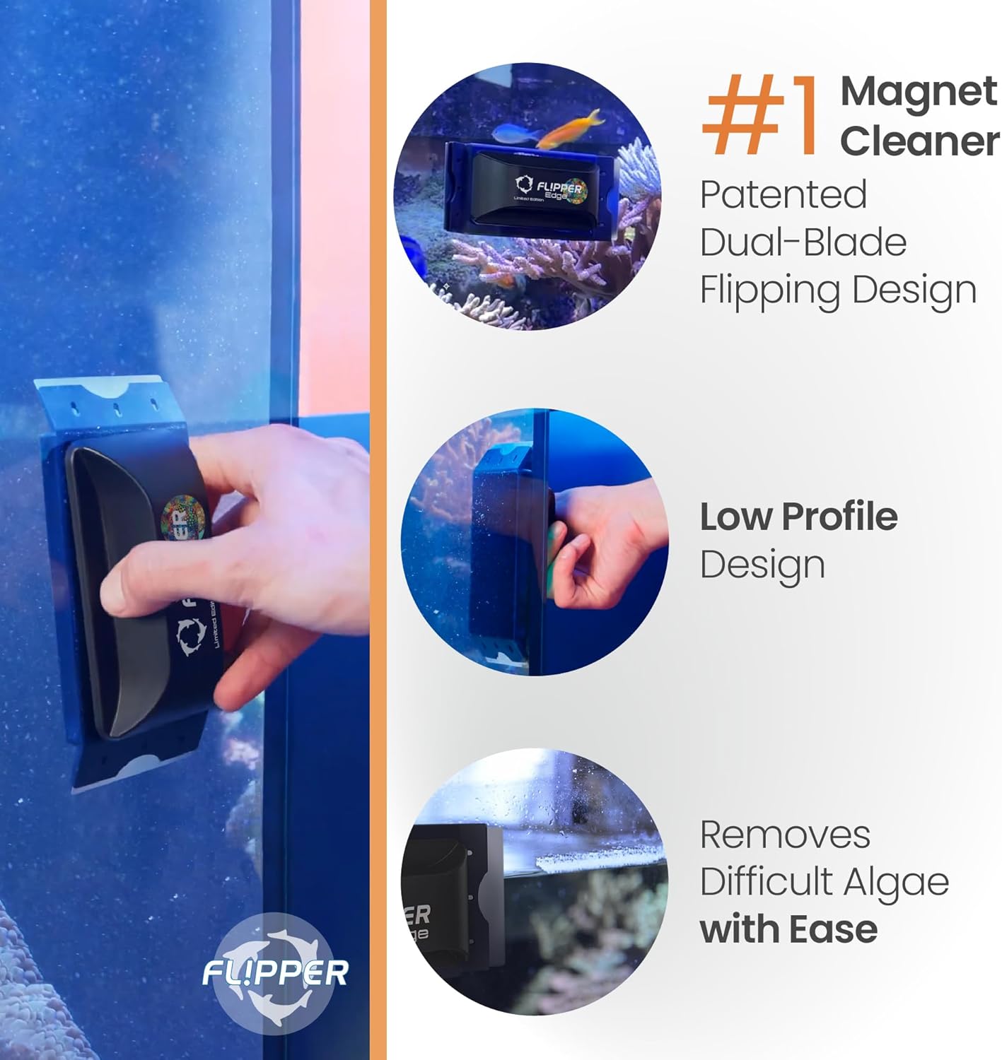 Flipper Aquarium Products Flipper Edge Limited Edition Puffer 2 in 1 Floating Magnetic Aquarium Algae Cleaner (MAX) Aquarium Cleaning Supplies