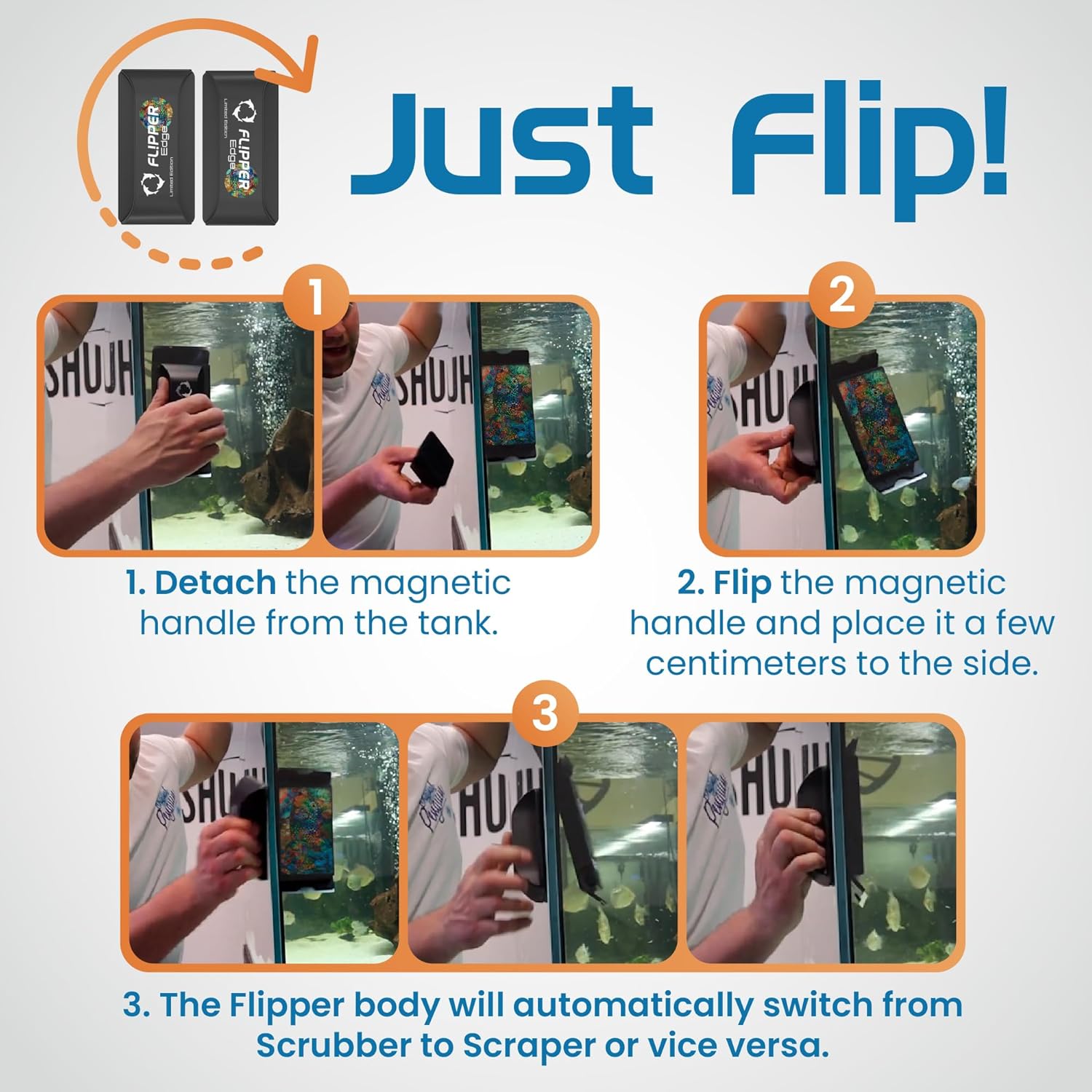 Flipper Aquarium Products Flipper Edge Limited Edition Puffer 2 in 1 Floating Magnetic Aquarium Algae Cleaner (MAX) Aquarium Cleaning Supplies