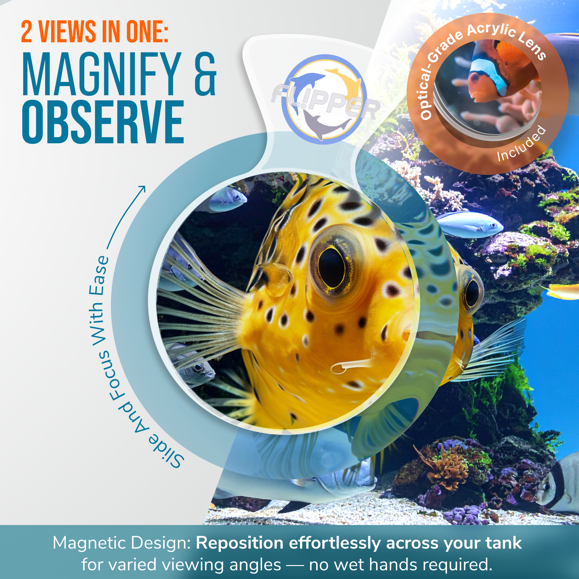 Flipper Aquarium Products DeepSee Viewer Clear 4" Aquarium Viewer