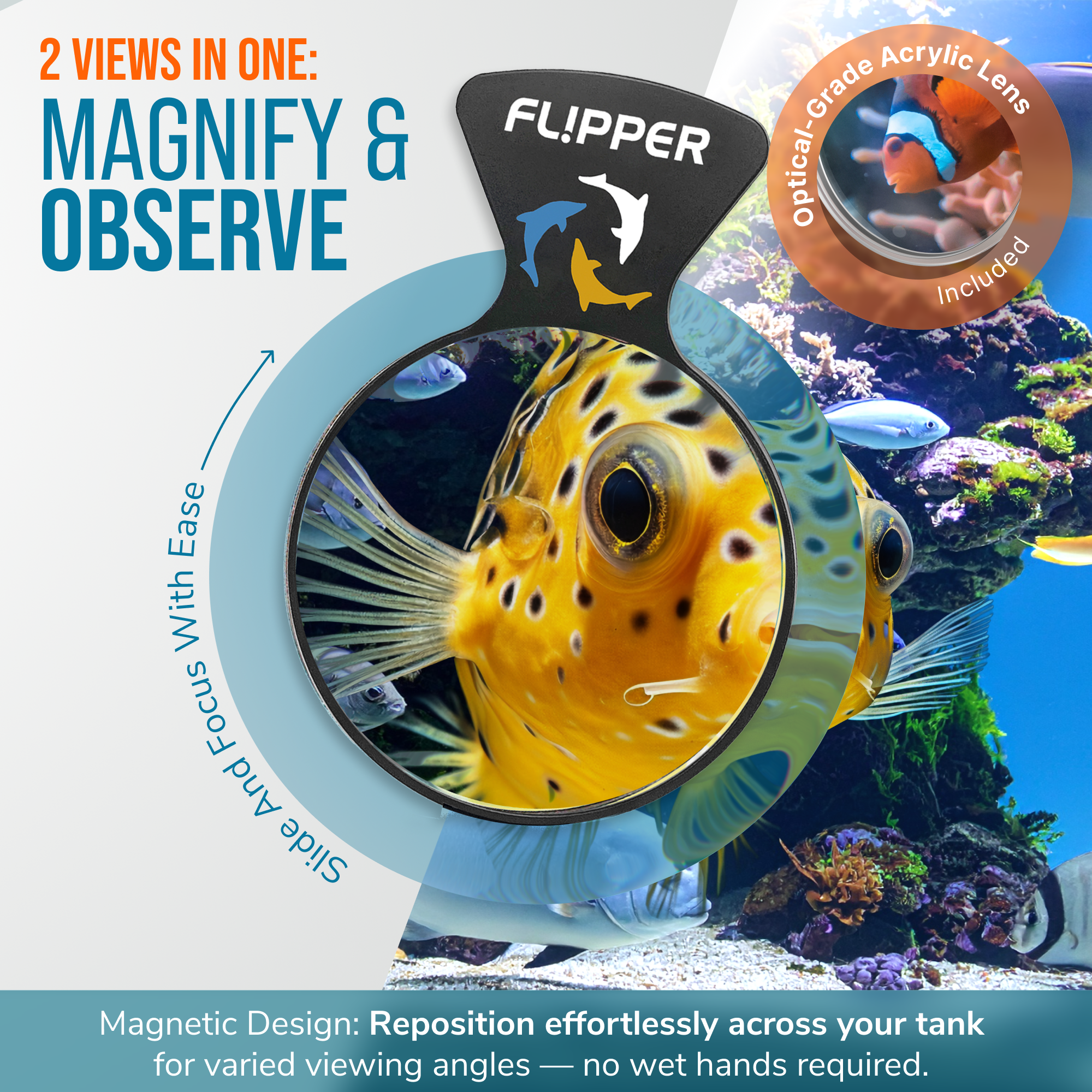 Flipper Aquarium Products DeepSee Viewer Black Max 5" Aquarium Viewer