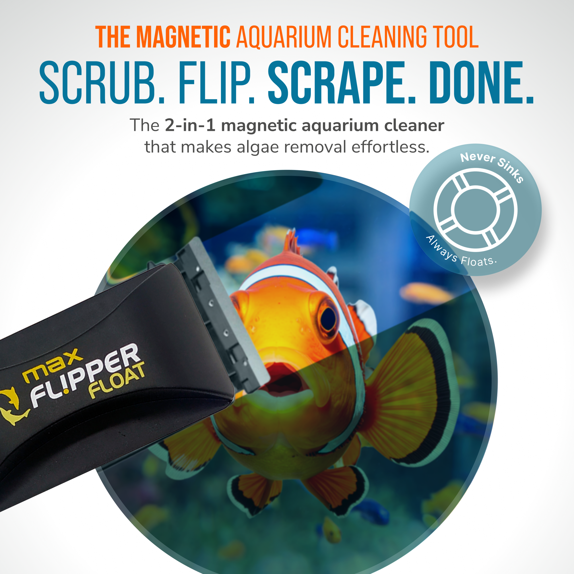 Flipper Aquarium Products Flipper MAX FLOAT 2 in 1 Magnetic Aquarium Algae Cleaner Scrubber