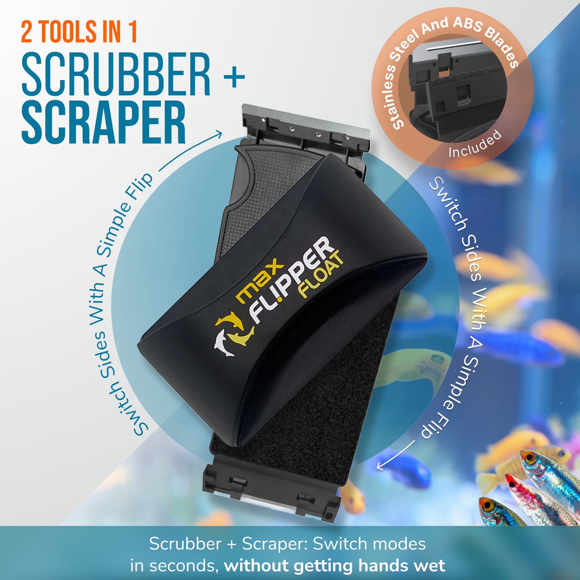 Flipper Aquarium Products Flipper MAX FLOAT 2 in 1 Magnetic Aquarium Algae Cleaner Scrubber
