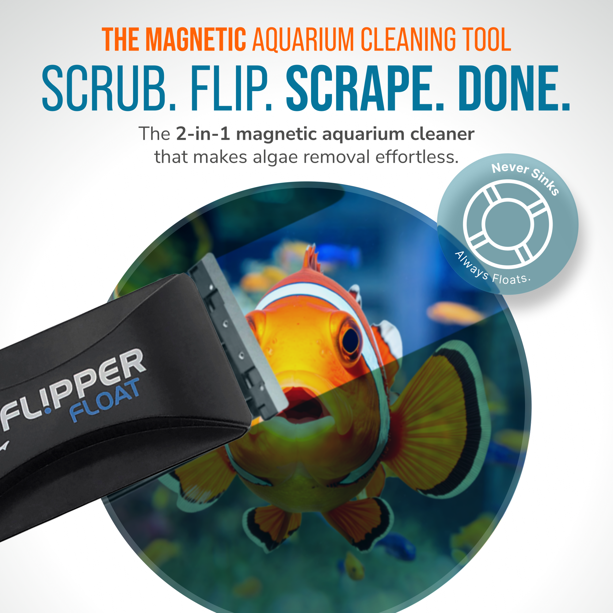 Flipper Aquarium Products Flipper FLOAT 2 in 1 Magnetic Aquarium Algae Cleaner (Standard) Scrubber