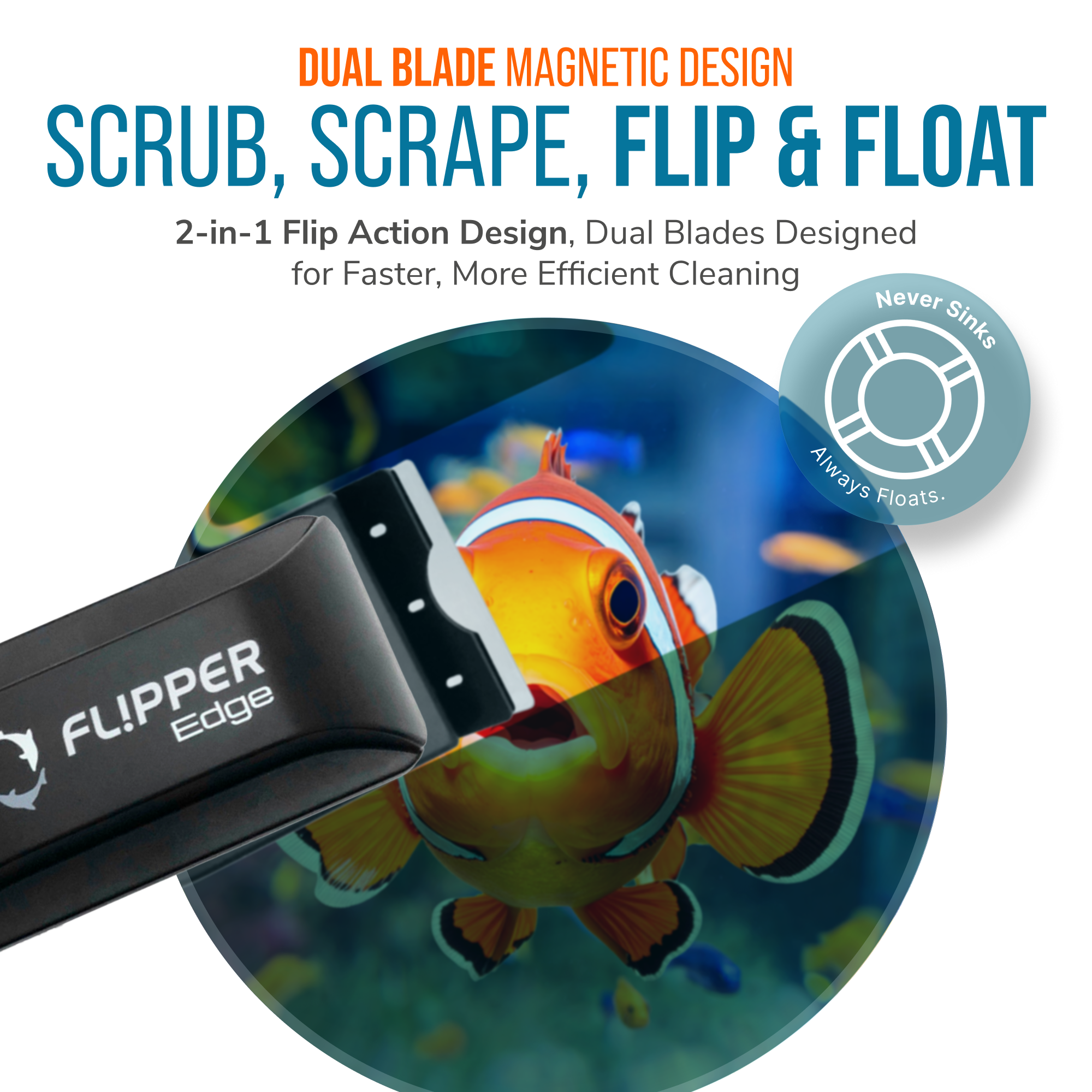 Flipper Aquarium Products Flipper Edge 2 in 1 Floating Magnetic Aquarium Algae Cleaner (Standard) Aquarium Cleaning Supplies