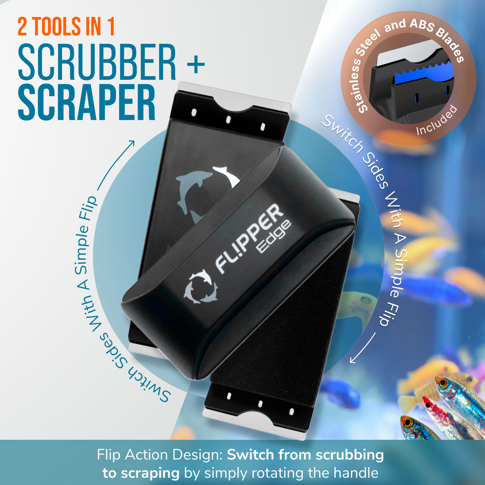 Flipper Aquarium Products Flipper Edge 2 in 1 Floating Magnetic Aquarium Algae Cleaner (Standard) Aquarium Cleaning Supplies