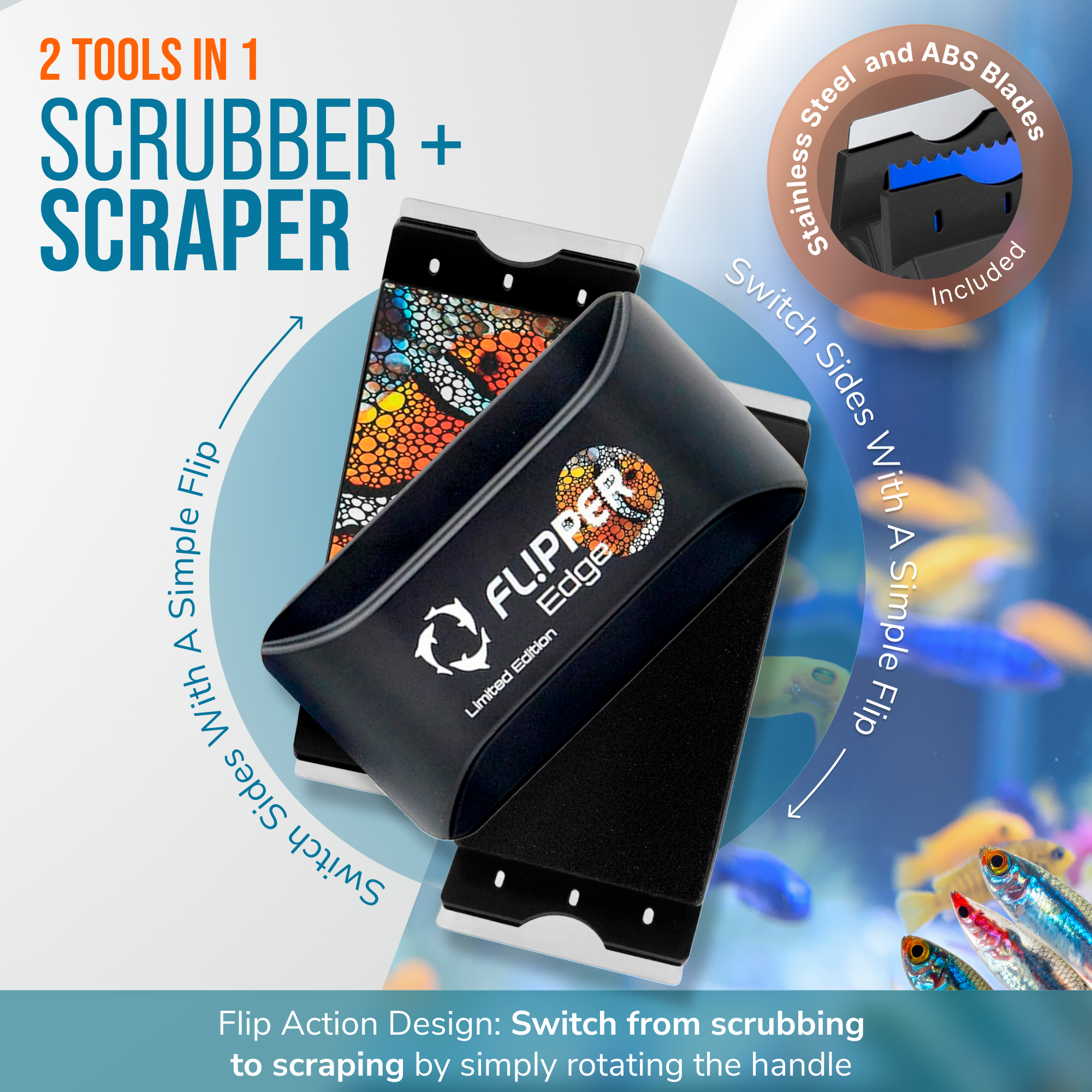 Flipper Aquarium Products Flipper Edge Limited Edition Clownfish 2 in 1 Floating Magnetic Aquarium Algae Cleaner (STANDARD) Aquarium Cleaning Supplies