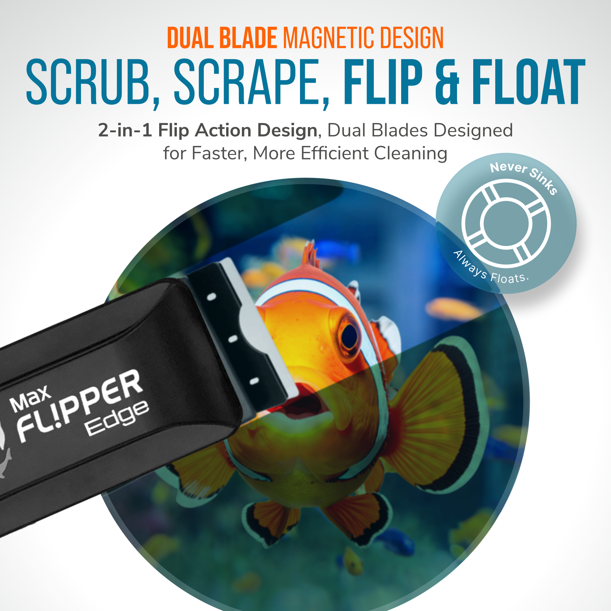 Flipper Aquarium Products Flipper Edge 2 in 1 Floating Magnetic Aquarium Algae Cleaner (MAX) Aquarium Cleaning Supplies