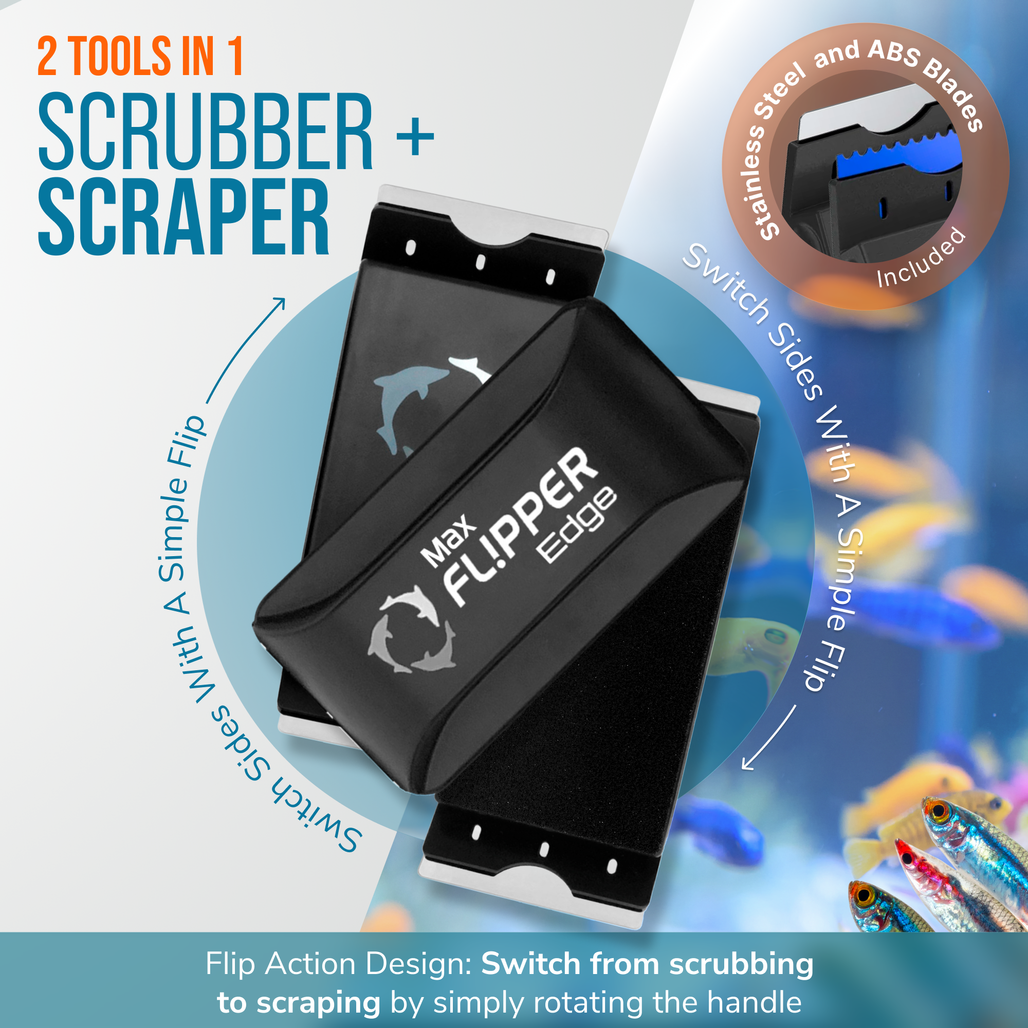 Flipper Aquarium Products Flipper Edge 2 in 1 Floating Magnetic Aquarium Algae Cleaner (MAX) Aquarium Cleaning Supplies