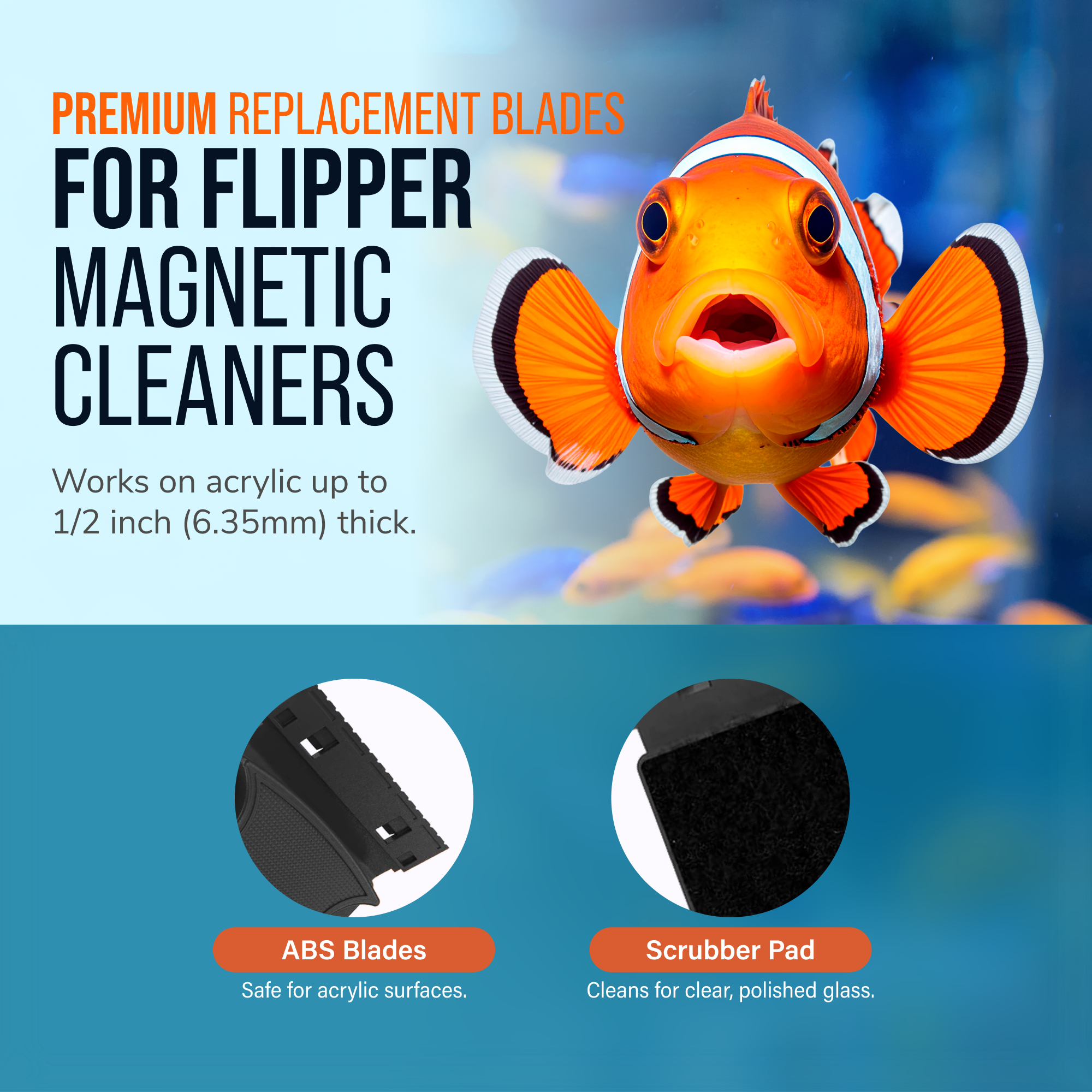 Flipper Aquarium Products Flipper Standard ABS Replacement Blades 3 Pack - Acrylic Tanks Replacement Blades