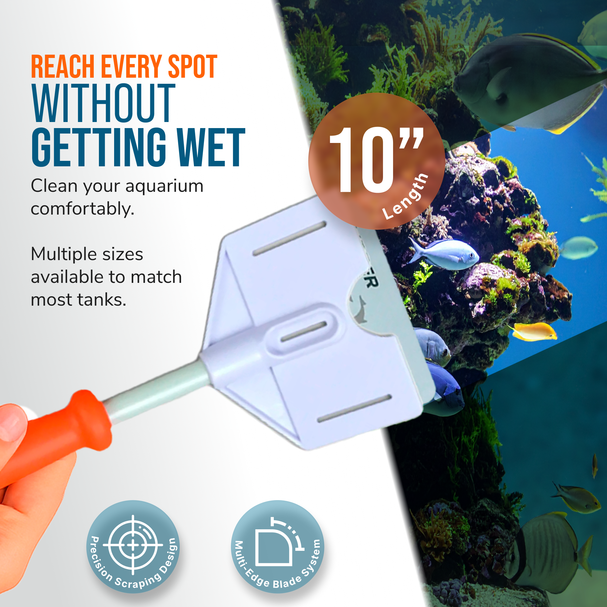 Flipper Aquarium Products Flipper Platinum Aquarium Algae Scraper - 10" Hand Held Scraper
