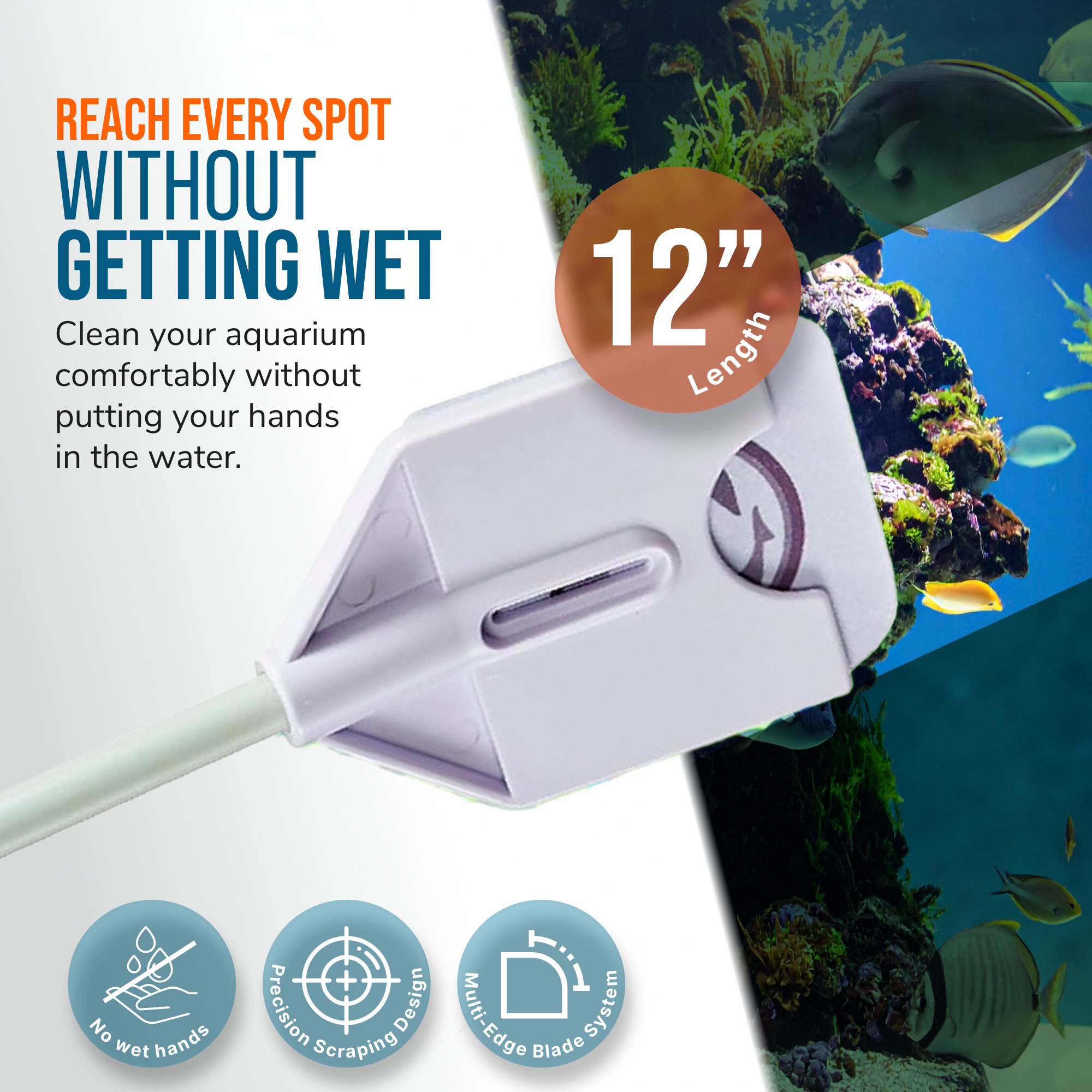 Flipper Aquarium Products Flipper Platinum NANO Aquarium Algae Scraper 12" Hand Held Scraper