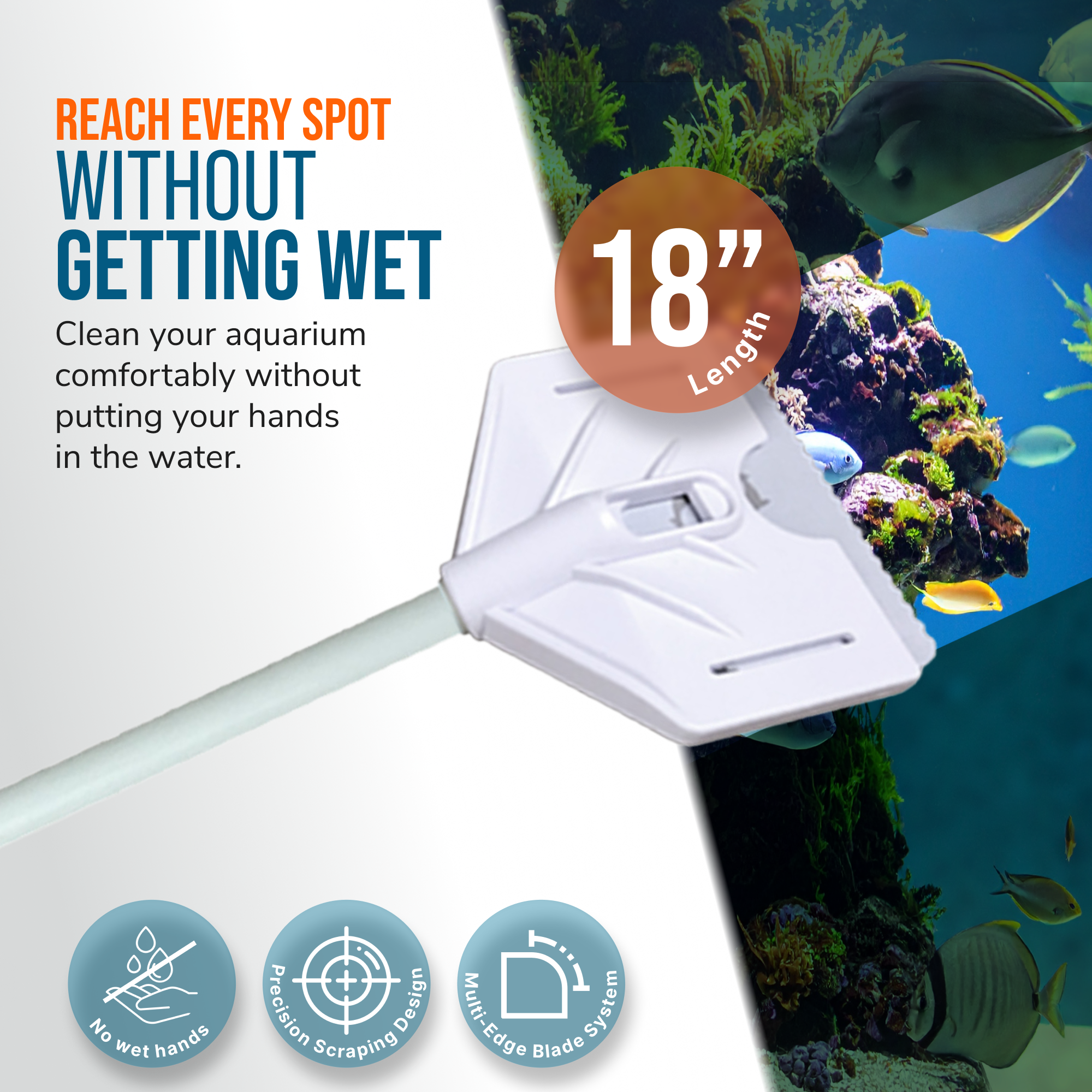 Flipper Aquarium Products Flipper Platinum Aquarium Algae Scraper - 18" Hand Held Scraper