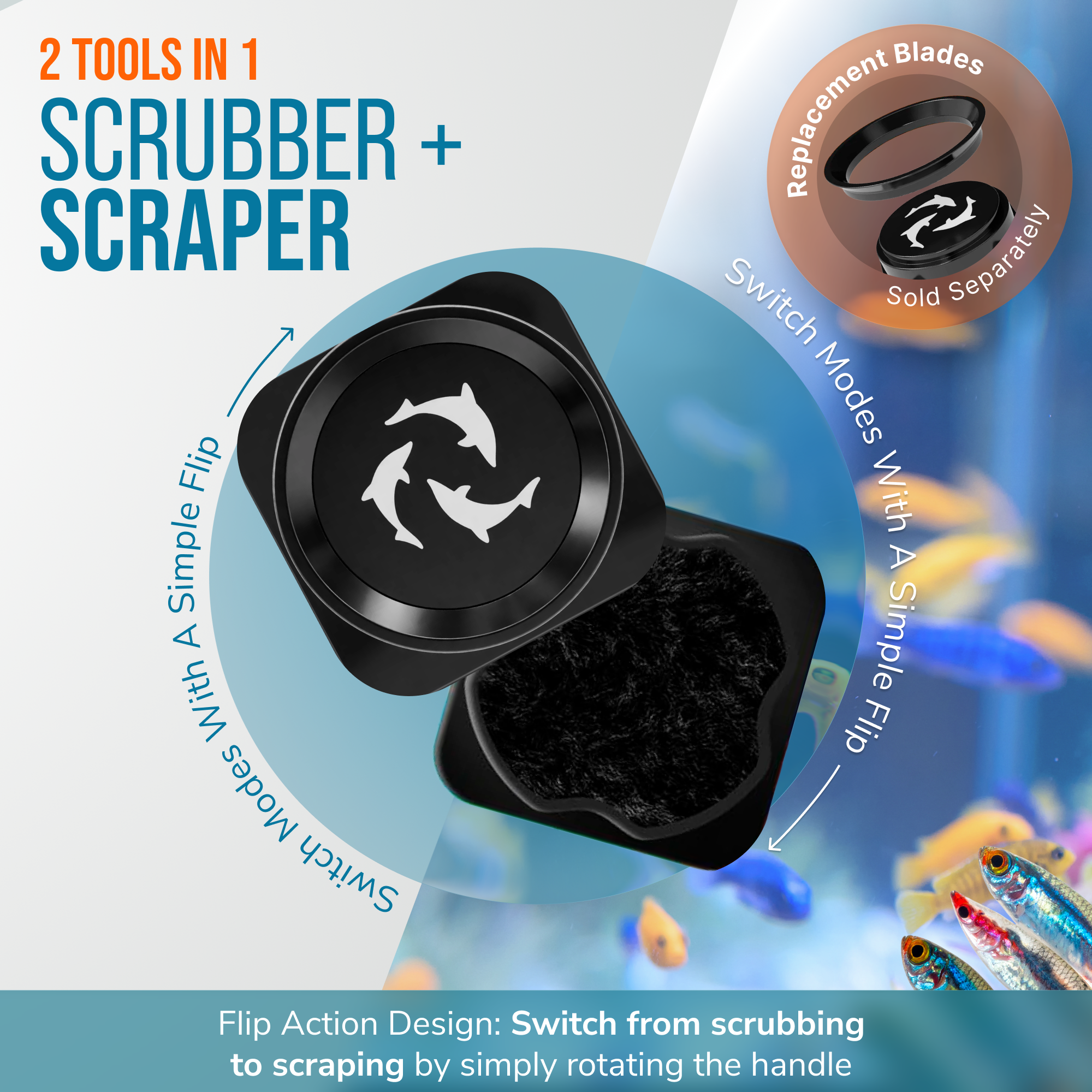 Flipper Aquarium Products Flipper Pico Black 2-in-1 Aquarium Magnet Cleaner Scrubber