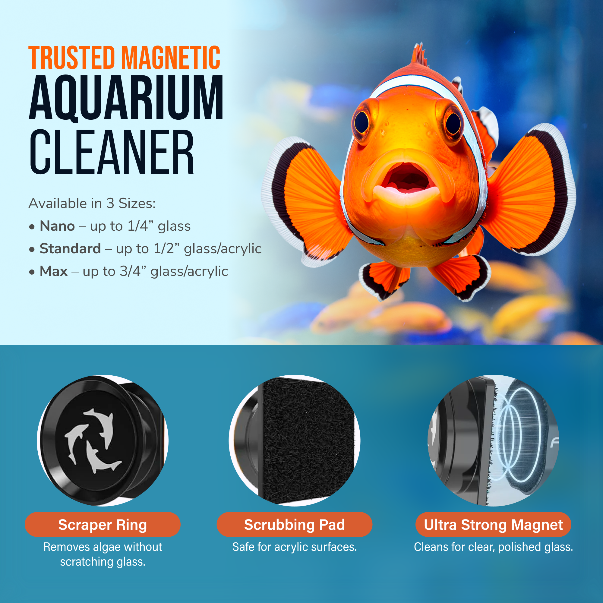 Flipper Aquarium Products Flipper Pico Black 2-in-1 Aquarium Magnet Cleaner Scrubber