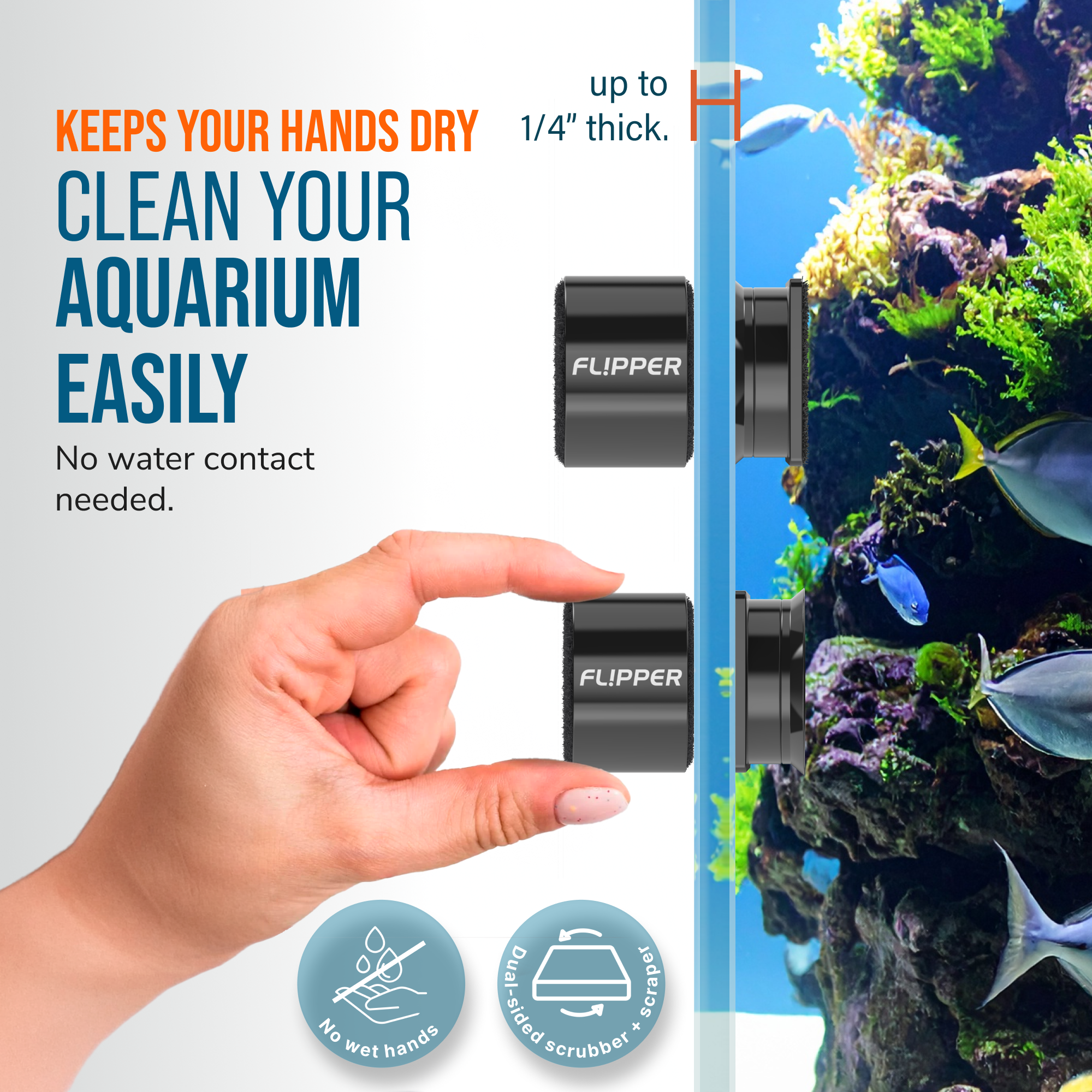 Flipper Aquarium Products Flipper Pico Black 2-in-1 Aquarium Magnet Cleaner Scrubber