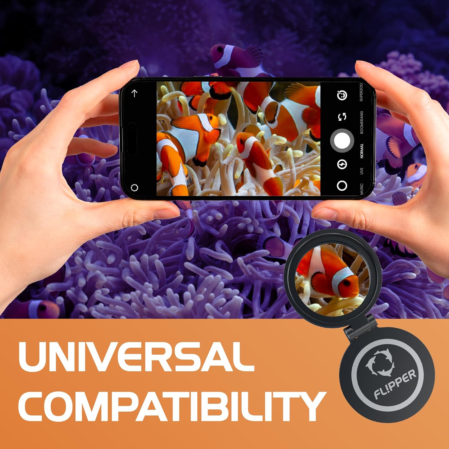 Flipper Aquarium Products Flipper Flip-Kick Phone Filter Aquarium Reef Lens with Orange and Yellow Lenses Aquarium Viewer