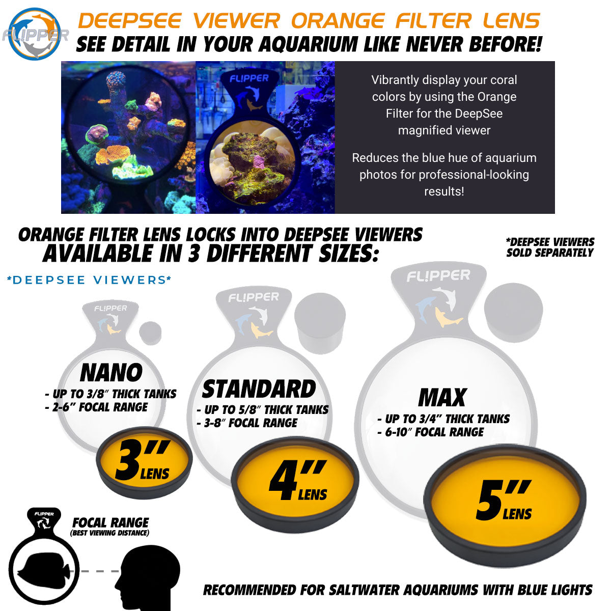 Flipper Aquarium Products DeepSee Viewer Black - Orange Filter Aquarium Viewer
