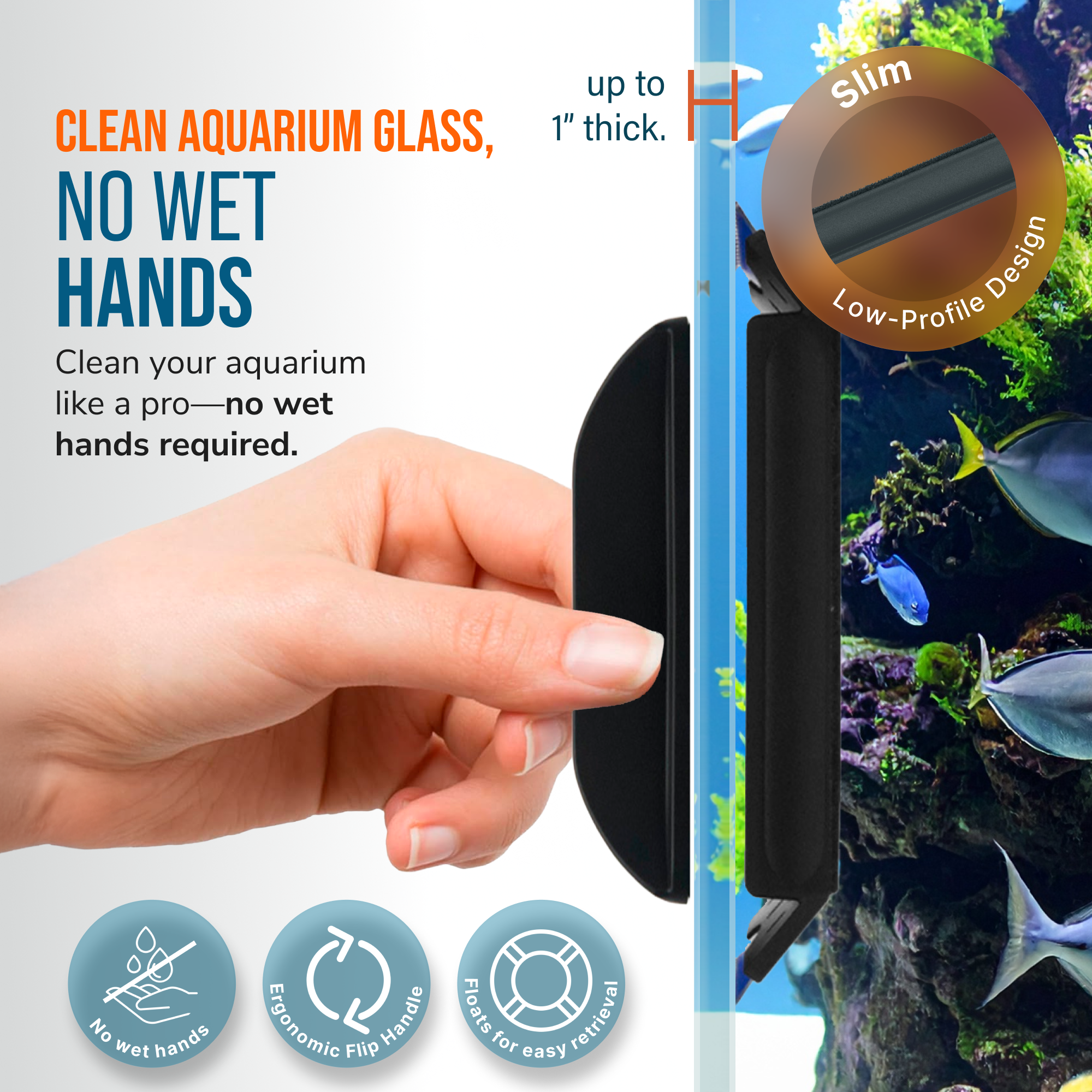 Flipper Edge Limited Edition Clownfish 2 in 1 Floating Magnetic Aquarium Algae Cleaner (MAX)