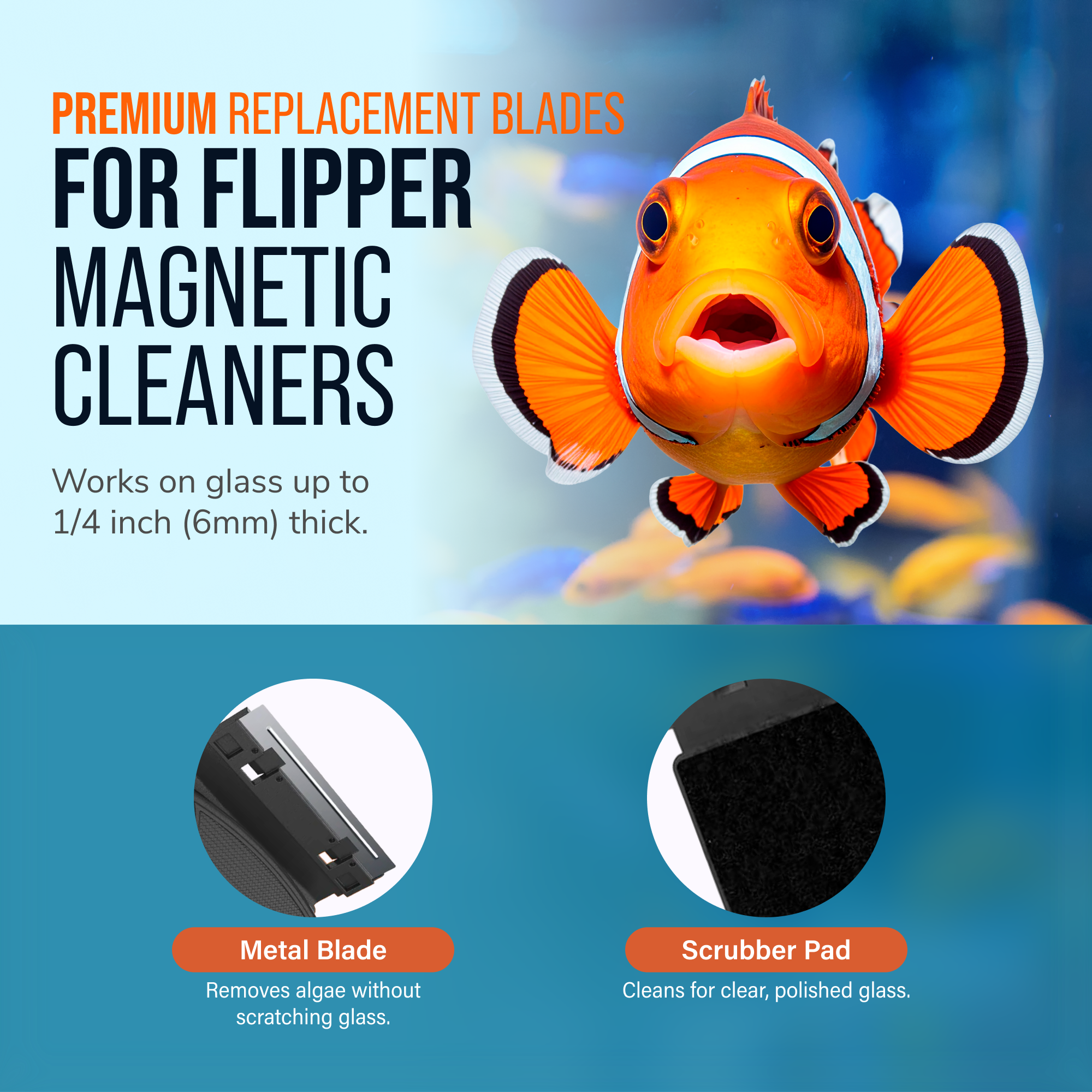Flipper Nano Aquarium Cleaner Stainless Steel Replacement Blades 2 Pack