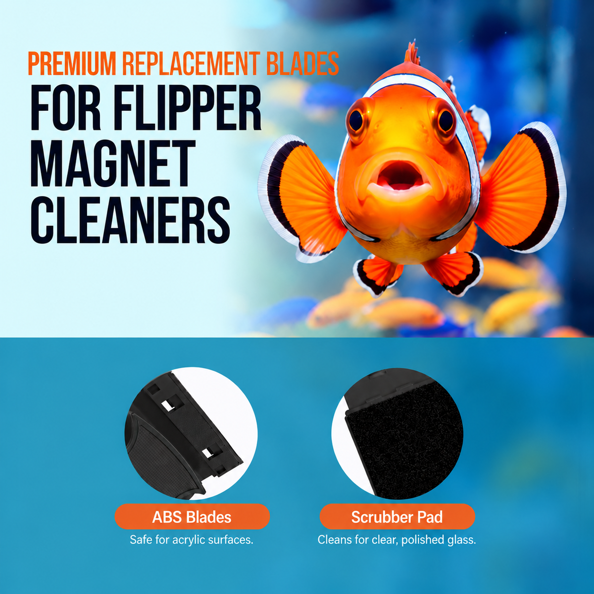 Flipper Aquarium Products Flipper Max ABS Replacement Blades 3 Pack - Acrylic Tanks Replacement Blades